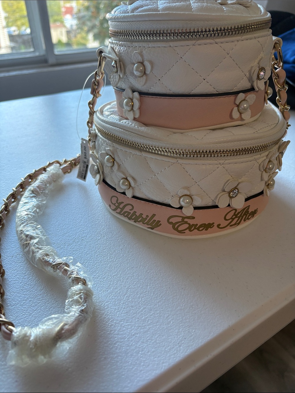 Aldo White and Blush Floral Quilted Mini Crossbody Bag
